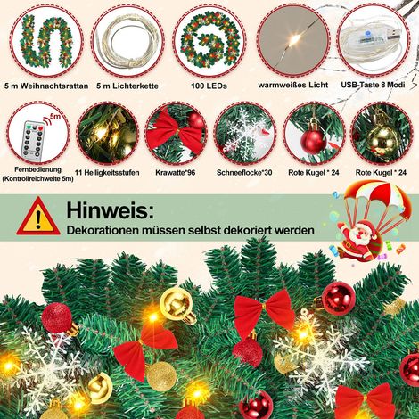 Wolketon Weihnachtsgirlande Künstliche Tannengirlande Grün 5m Lange Weihnachtsdekoration mit Fernbedienung - Außen & Innen