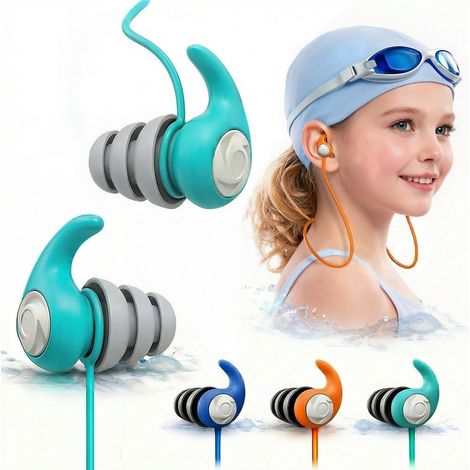 Tapones para los oídos para nadar, para niños y adultos, 3 pares con cordón extraíble. (1/5)
