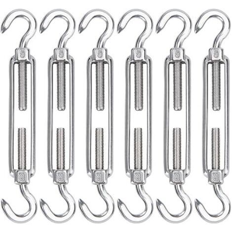 Tendeurs de câble en acier inoxydable M5, lot de 6 crochets et crochets tendeurs de fil, crochets et crochets de tension robustes réglables pour corde à linge, treillis métallique pour i