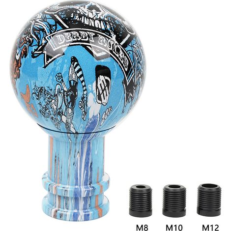 Car modification parts - round graffiti acrylic shift knob, 86mm shift lever - blue