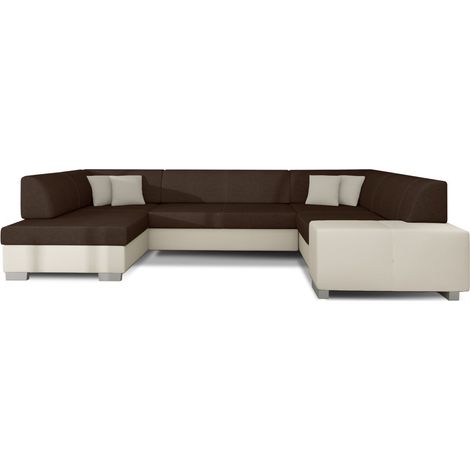 Canapé panoramique en U Marron & Blanc convertible 6 places HAVANE pour grand salon (1/2)