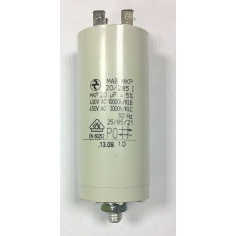Condensateur 20uF – 4 fiches – Filet D. M8 – Tension 250V – Fréquence 50Hz – Pour OUTILS WOLF et autres marques