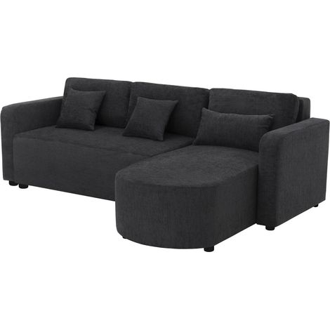 Canapé d'angle convertible/réversible en tissu "Charles" - 3 places - Noir (1/5)