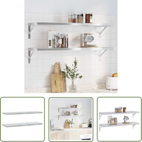 The Living Store Wandregale 2 Stk. 100x30x3 cm Silbern Edelstahl - Wandregal - Edelstahlregal - Schweberegal - Küchenregal - Wohnraumorganisation (1/5)