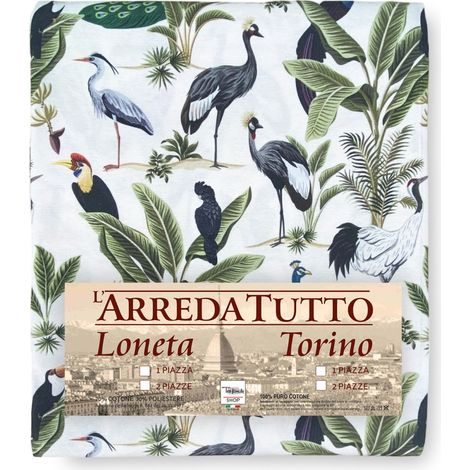 TELO ARREDO copritutto GRAN FOULARD COPRILETTO copridivano TESSUTO LONETA BIRDY con Uccelli 2 PIAZZE