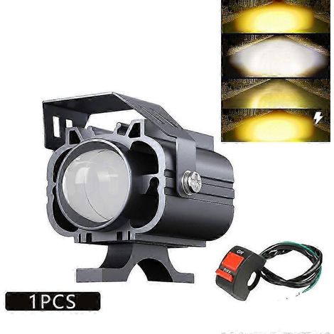 Phares auxiliaires à LED pour moto, feux antibrouillard, projecteurs additionnels avant, 4 modes, 12 V-85 V, bicolore blanc/ambre (1/5)