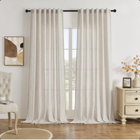 Lot de 2 pièces Ensemble de rideaux de salonaspect lin semi transparent pour chambre d'enfant 214 x 127 cm (H x L) marron clair (1/5)