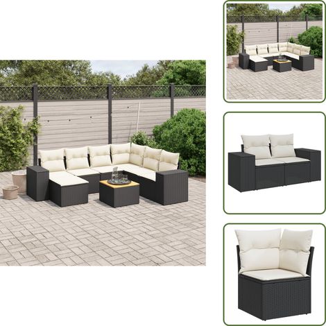 Salon de jardin 8 pcs avec coussins noir résine tressée - Salon De Jardin - Meuble Extérieur - Set Salon - Résine Tressée - Rotin Synthétique (1/5)