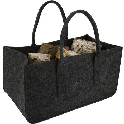 1Pcs Sac à Buche Sac en Feutre Bois Panier à Bûches Bois Sac de Rangement pour Buche Gris Foncé 50x25x25CM (1/3)