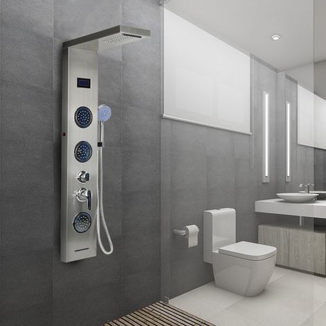 Panneau de Douche avec LCD Écran Ensemble Colonne de Douche avec Jets de Massage Tête de Douche en Pluie et en Cascade