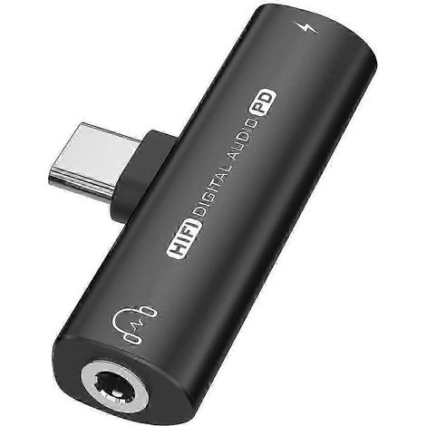 Adaptateur 2 en 1 USB Type-C vers USB C/écouteurs 3,5 mm, convertisseur audio DAC pour casque, décodeur numérique 32 bits/384 kHz PD27W Noir kns (1/5)