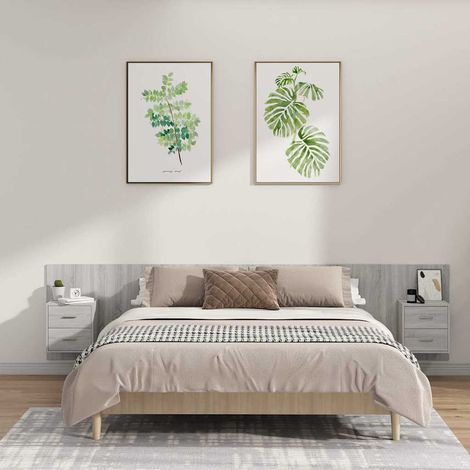 vidaXL Cabecero de cama y mesitas madera contrachapada gris Sonoma (1/5)