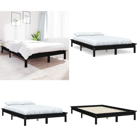 Cadre de lit sans matelas noir 160x200 cm bois massif - Cadre De Lit - Lit Double - Lit En Bois - Bois Massif - Design Moderne - Home & Living (1/5)