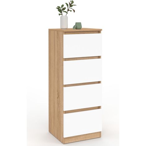 Mobile laterale a 4 cassetti TOMI 30 cm in faggio e chiffoniera bianca per ingresso bagno