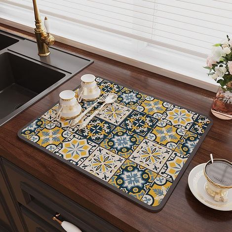 Tapis égouttoir Vaisselle, Tapis de Séchage Vaisselle Super Absorbant, Tapis évier Cuisine en Nanofibres à Séchage(30 x 40cm) (1/5)