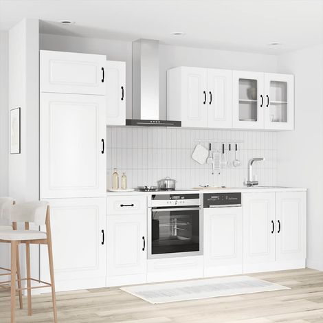 Ensemble de 8 meubles de cuisine blanc brillant en bois d’ingénierie avec rangements - PANGIVO (1/5)