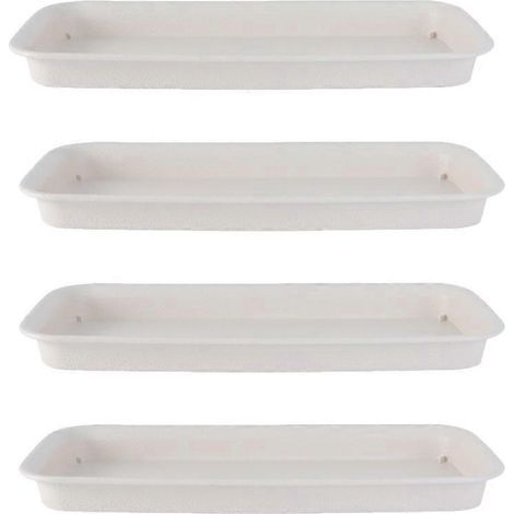 Lot de 4 plateaux rectangulaires en plastique pour pots de fleurs-30.5X13.8CM-Beige (1/4)