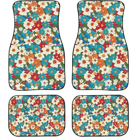 Alfombrillas para coche con estampado de margaritas, unisex, accesorios para coche, alfombrillas delanteras y traseras, juego de 4 piezas, decoración interior. (1/5)