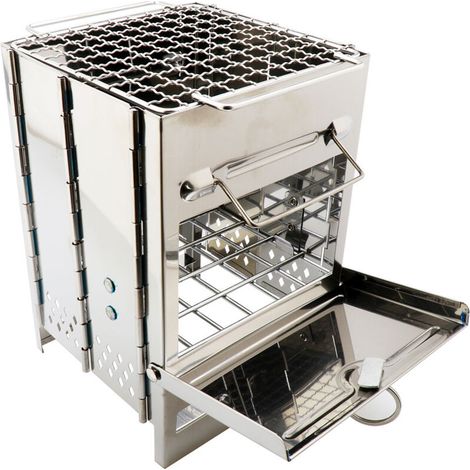 Stufa a legna portatile in acciaio inox con borsa per il trasporto, stufa a legna pieghevole per barbecue all'aperto, escursioni, viaggi e picnic.