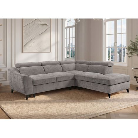 Canapé d'angle convertible avec coffre en velours chiné gris (1/5)