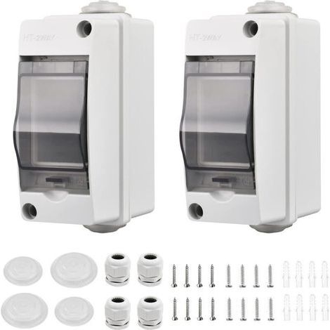 2 Pièces Coffret Electrique Etanche Petit, Coffret Electrique Etanche Exterieur IP65 2 Modules, Avec 2 Connecteurs, pour une Utilisation à l'extérieur, dans les Jardins, Sites Industriels (1/5)