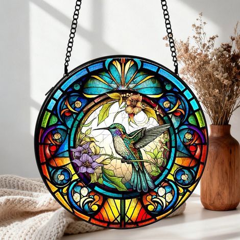 Vitrail colibri attrape-soleil 16 cm décoration fenêtre suspension élégante cadeau anniversaire (1/5)