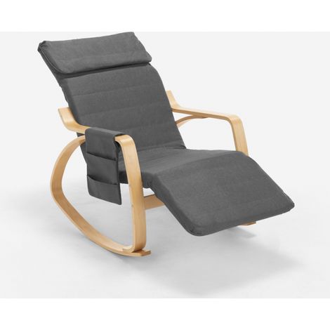 Sedia a dondolo legno design scandinavo poggiapiedi regolabile Odense - Grigio (1/5)