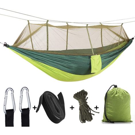 Camping hammock with mosquito net, portable swing, single/double, lightweight, for outdoor travel. Hammock for camping, hiking, backpacking. Fruit Green, Sky Green (1/5)