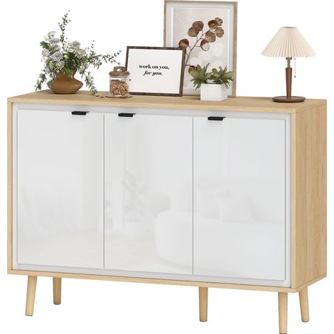 HOMCOM Mobile Ingresso 3 Ante con Ripiano Regolabile 107x35x77cm Bianco e Rovere