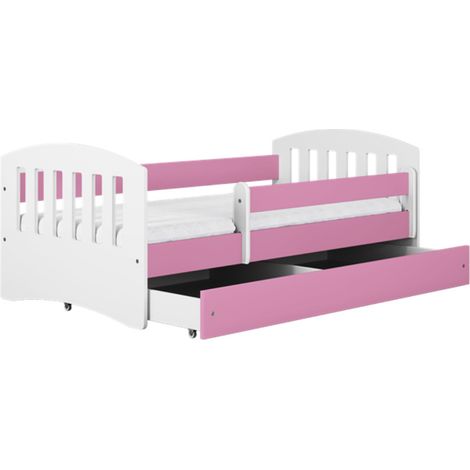 Lit enfant avec barrière de sécurité amovible rose Klaky-Couchage 80x140 cm-Tiroirs Avec tiroir (1/4)