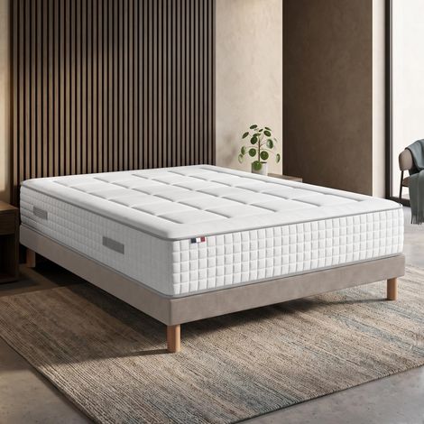 Ensemble matelas ressorts mémoire de forme BELLAGIO sommier déco taupe 140x190cm (1/5)