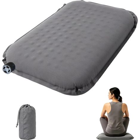 Coussin de siège autogonflant pour extérieur, 40 x 33 x 5 cm, pliable, résistant aux intempéries, ultra léger, 184 g, coussin gonflable pour randonnée, pique-nique, stade, voyage (gris) (1/5)