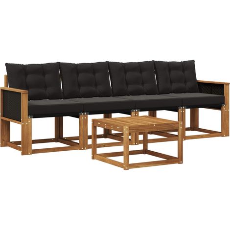 Conjunto de sofás de exterior con cojín 5 pcs Natural y negro vidaXL (1/5)