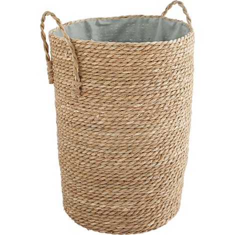 Panier à linge avec poignées - Jacinthe d'eau tréssée - Poche Polycoton - Bleu - 40 x 40 x 50 cm - BOX & BEYOND (1/4)