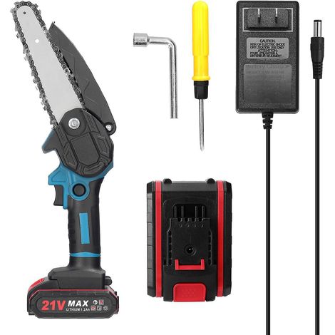 Scie d'élagage électrique portable 21 V, 15 cm (6 pouces), petite tronçonneuse pour fendre le bois, moteur à balais, utilisation à une main, prise américaine, 2 batteries, multicolore