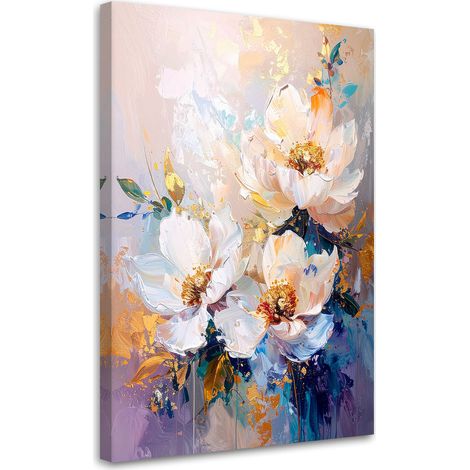Leinwandbilder Helle Blumen in einer pastellfarbenen Komposition mit Blau und Gold 20x30