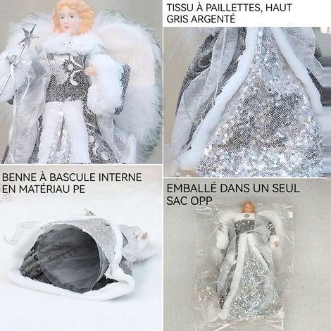 Sapin noël ange 30cm led ange pour cime de sapin de noël lumineuse décoration de noël d'intérieur avec des ailes de plume ornements (1/3)