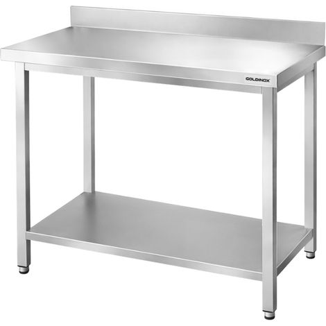 Table de travail en inox Bar 1000x600 mm avec 1 étagère inférieure et dosseret PREMIUM - GOLDINOX (1/2)