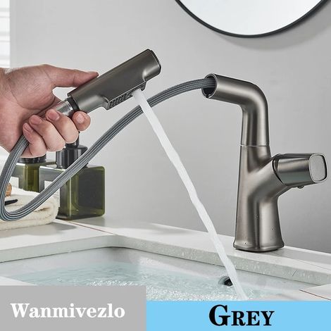WASCHTISCHARMATUR herausziehbarer Wasserfall-Auslauf, heißes kaltes Wasser, Grau