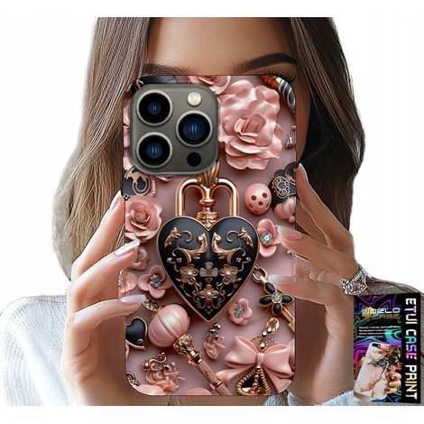 Hülle für iPhone 16 PRO – feminine Muster, Vorhängeschloss-Herz-Hülle + Glas (1/5)