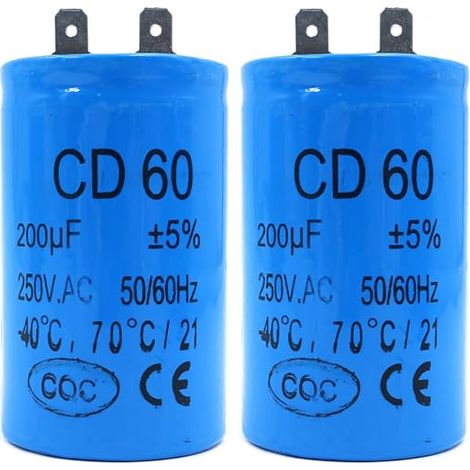 CD60 Moteur Capacitateur de démarrage rond de travail de condensateur 50x100mm pour moteur électrique et machine à laver-200UF (1/5)