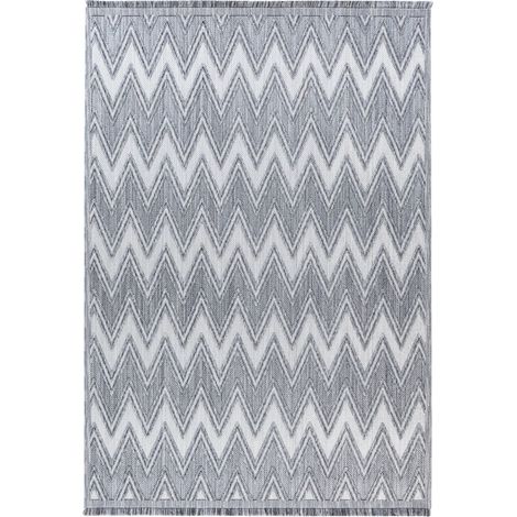 Tappeto Sarai 200 in ciniglia grigio e bianco con motivo a zig-zag (1/4)