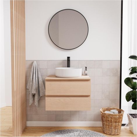 SORRENTO Einzelwaschtisch-Unterschrank 60 cm + Waschbecken + Armatur + Spiegel