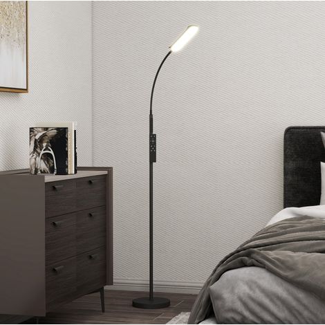 Lampadaire LED dimmable, télécommande, col de cygne 360°, noir OKMYHOME (1/5)