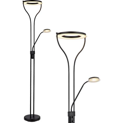 LED Deckenfluter Stehlampe Standleuchte Leselampe Wohnzimmerleuchte, Metall Acryl schwarz, Flexo dimmbar beweglicher Lesespot, 20W 3000K warmweiß 1800lm, H 194 cm