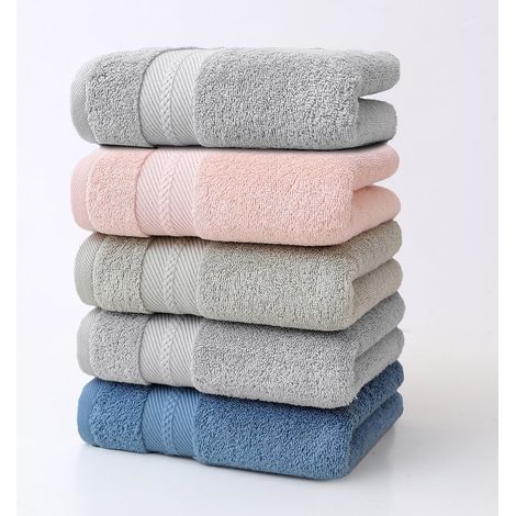 Serviette De Bain - Coton - 71 X 34 Cm - Absorbant - Non Pelucheux - Double Couture - Lot De 5 (1/5)