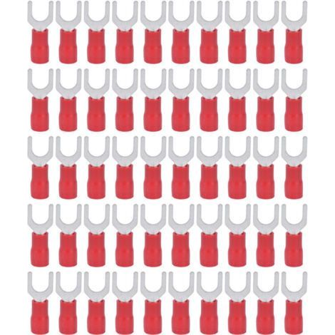 50 Pieces Insulated Fork Ferrules 14‑12AWG, Cable Crimp Connectors, Kit for SV3.5‑6 Equipment Red (1/5)