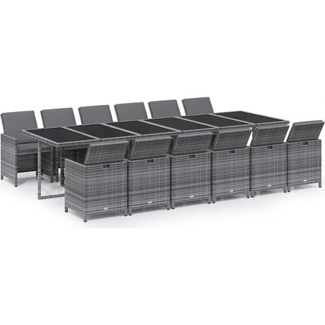 Maison Exclusive - Set da Pranzo per Giardino 13 pz con Cuscini Polyrattan Grigio (1/5)