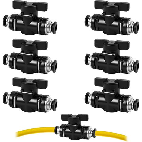 Lot de 6 raccords pneumatiques de 6 mm pour robinet à boisseau sphérique pneumatique, connecteur pneumatique droit, valve de régulation du débit d'air avec raccord rapide droit pour raccordement (1/5)