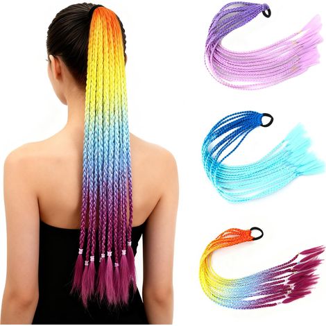 3 Pièces Extensions de Cheveux Colorés, Mèches Colorées Cheveux, Extension Cheveux Twist Tresse de Couleur, Pour Femmes Party Festival Cosplay Dressup Party